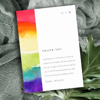 Carte De Remerciements Pride colorée minimaliste Mariage arc-en-ciel élég