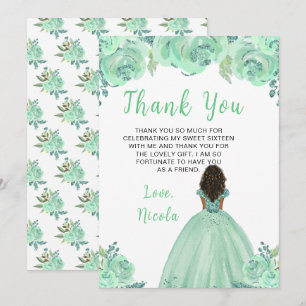 Carte De Remerciements Princesse à la peau foncée Fleurs de menthe Floral