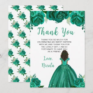 Carte De Remerciements Princesse à peau foncée Fleurs florales vertes Swe