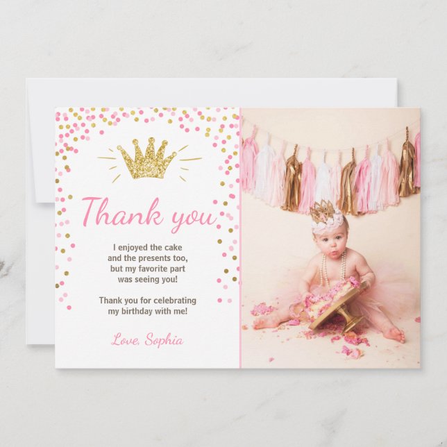 Carte de remerciements Princesse Anniversaire Or r (Devant)