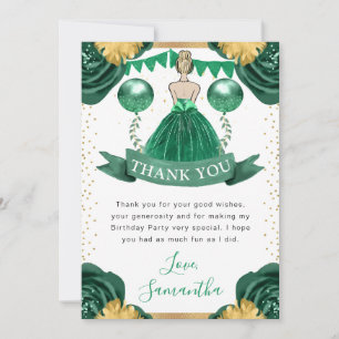Carte De Remerciements Princesse aux cheveux blonds en robe verte pour an