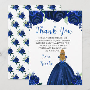 Carte De Remerciements Princesse aux Cheveux Blonds Quinceanera Floral Na