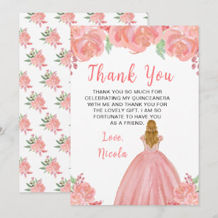 Carte De Remerciements Princesse aux Cheveux Blonds Quinceanera Floral Ro