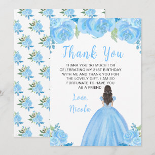 Carte De Remerciements Princesse aux Cheveux Bruns Fête d'Anniversaire Fl