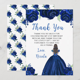 Carte De Remerciements Princesse aux Cheveux Bruns Fête d'Anniversaire Na