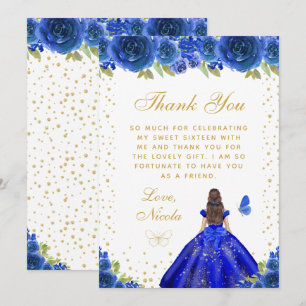 Carte De Remerciements Princesse aux Cheveux Bruns Fleur Bleue Douze Ans