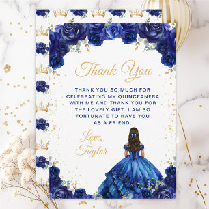 Carte De Remerciements Princesse Bleu foncé Floral Quinceañera