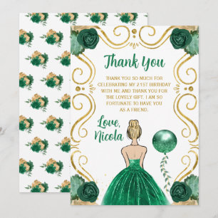 Carte De Remerciements Princesse Blonde Vert Fête d'Anniversaire