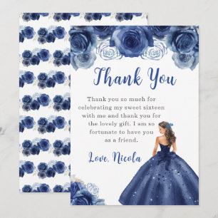 Carte De Remerciements Princesse dans une robe de marine Sweet sixteen Me