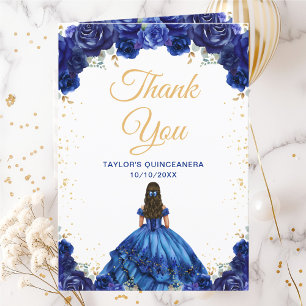 Carte De Remerciements Princesse Fleur Bleu Foncé Quinceañera