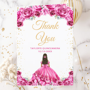 Carte De Remerciements Princesse Fleur Hot Pink Quinceañera
