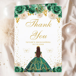 Carte De Remerciements Princesse Florale Verte Quinceañera