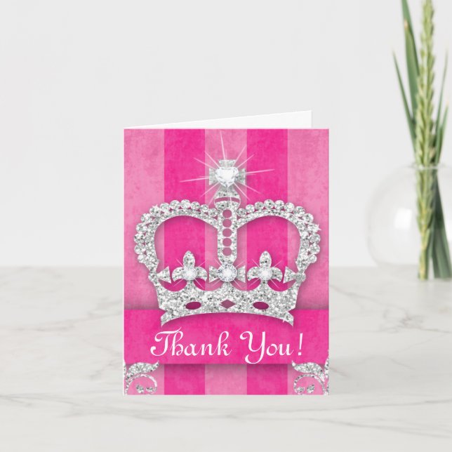 Carte De Remerciements Princesse mignonne Crown Bling Pink Stripes (Devant)