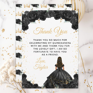 Carte De Remerciements Princesse Noire Florale Quinceañera
