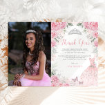 Carte de remerciements princesse Quinceañera en ar<br><div class="desc">Merci à vos invités d'être venus à votre quinceañera avec ces élégantes cartes de remerciements. Le design se compose d'une robe de parties scintillant brillante, ornée d'élégantes roses d'aquarelle rose et d'une végétation douce. Cliquez sur le bouton "customiser plus loin" si vous souhaitez réorganiser et formater le style et le...</div>