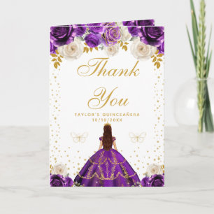 Carte De Remerciements Princesse Quinceañera Florale Violette