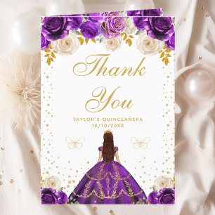 Carte De Remerciements Princesse Quinceañera Florale Violette