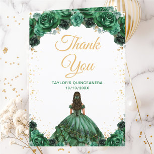 Carte De Remerciements Princesse Vert foncé Floral Quinceañera