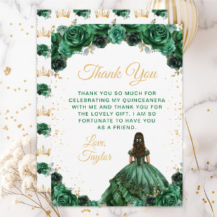 Carte De Remerciements Princesse Vert foncé Floral Quinceañera