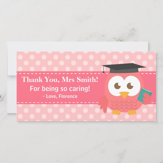 Carte De Remerciements Professeur de Merci, hibou de professeur, pois (Devant)