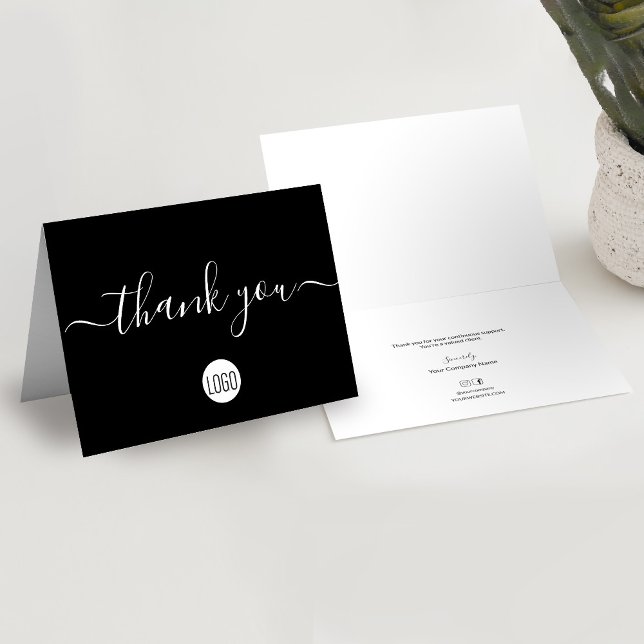 Carte De Remerciements Professionnel de l'appréciation personnalisée des  (Black White, simple, custom logo, business thank you folded card.)
