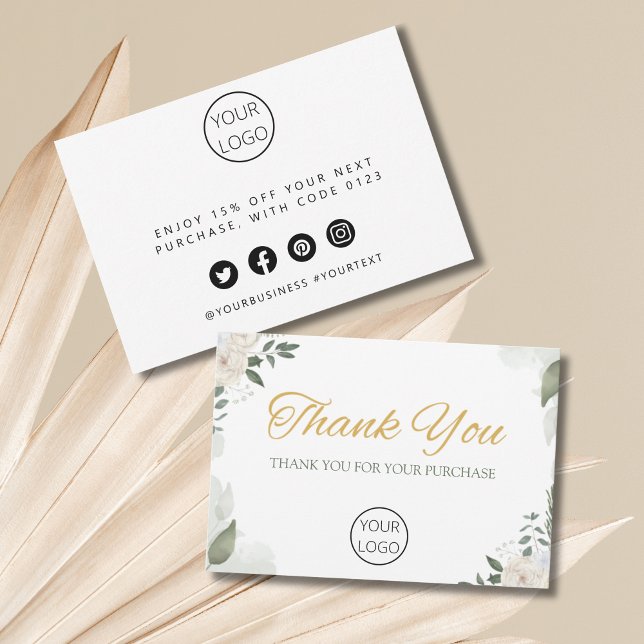 Carte de remerciements professionnel personnalisé (Personalized Business Thank You Card floral)