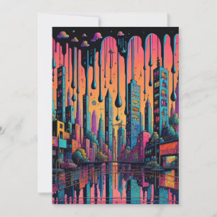 Carte De Remerciements Psychedelic Drippy City Art