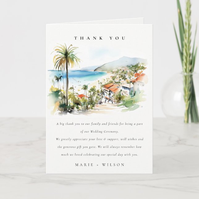 Carte De Remerciements Puerto Vallarta Mexico Watercolor scape Wedding (Devant)