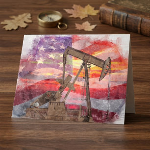 Carte De Remerciements Pumpjack silhouette pastille Drapeau américain