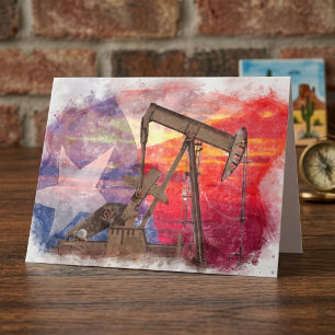 Carte De Remerciements Pumpjack Texan icône dessin pastel avec Texas Flag