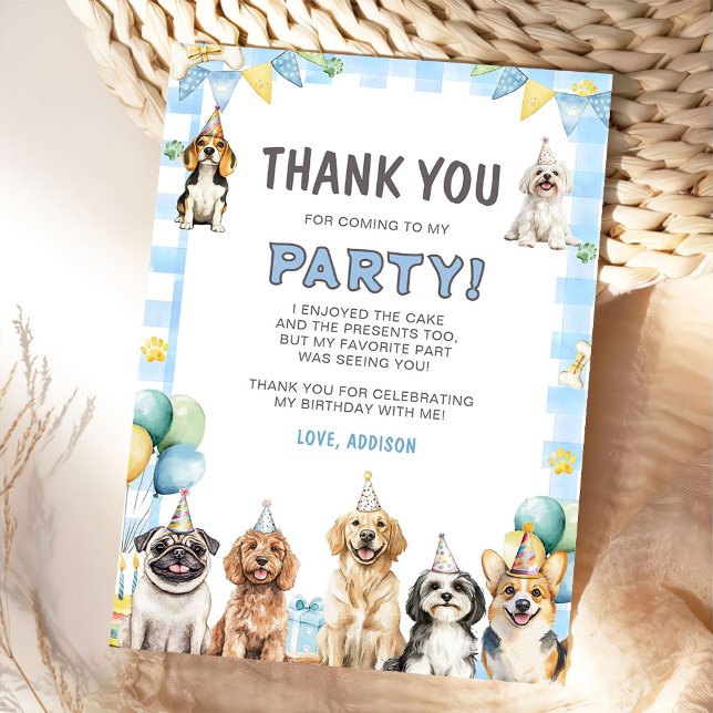 Carte De Remerciements Puppy Calling All Pawty Animals Birthday  (Créateur téléchargé)