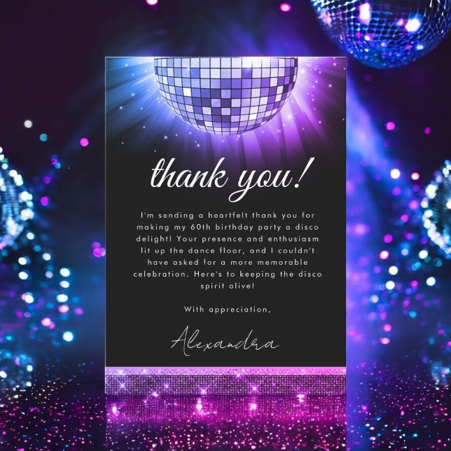 Carte De Remerciements Purple 60e anniversaire Disco Ball 70's (Créateur téléchargé)