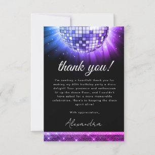 Carte De Remerciements Purple 60e anniversaire Disco Ball 70's