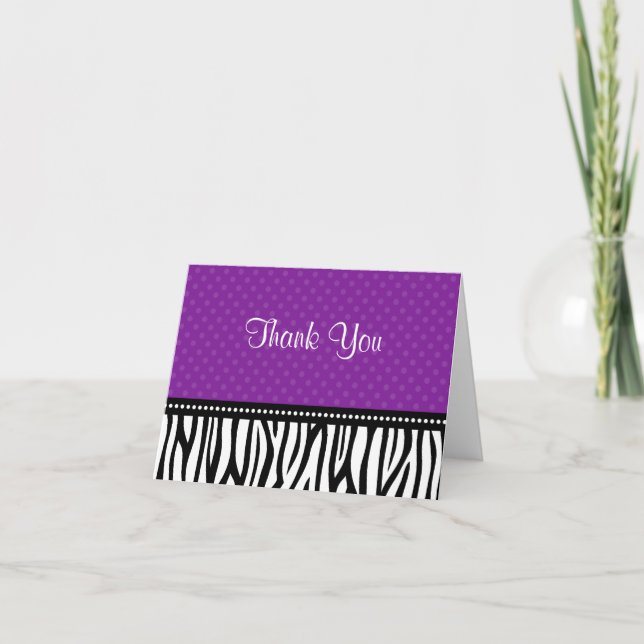 Carte De Remerciements Purple and Black Zebra Polka Dot Thank You (Devant)