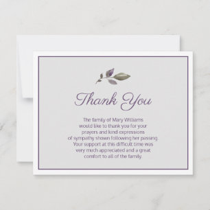 Carte De Remerciements Purple and Greenery Funeral Thank You Note Card
