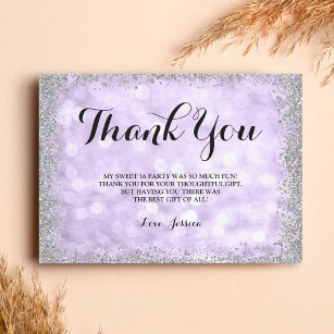 Carte De Remerciements Purple Argent Faux Parties scintillant Lumières Do