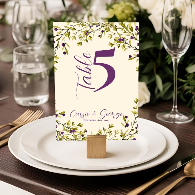 Carte De Remerciements  Purple Berry Rustic Greenery Wedding Table Number (Purple Berry Rustic Greenery Wedding Table Number)