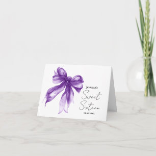 Carte De Remerciements Purple Bow Coquette Script Sweet 16 Remerciement