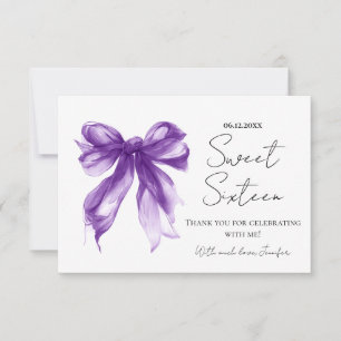 Carte De Remerciements Purple Bow Coquette Script Sweet 16 Remerciement