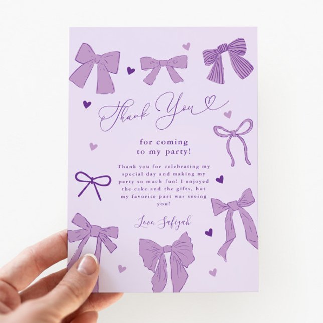 Carte De Remerciements Purple Bow Shabby Chic fête d'anniversaire (Créateur téléchargé)