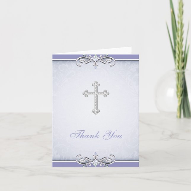 Carte De Remerciements Purple Damask Cross Christian Thank You Card (Devant)