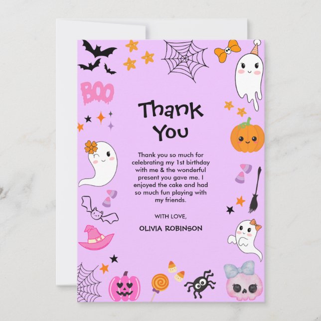 Carte De Remerciements Purple Éffrayant Un mignon Halloween 1er Anniversa (Devant)