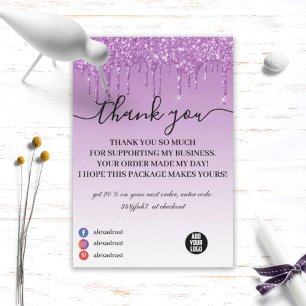 Carte De Remerciements Purple Elegant Driving Parties scintillant Busines
