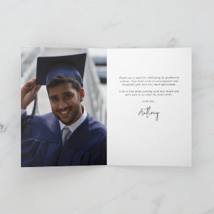 Carte De Remerciements Purple Elegant Script Graduation Photo+Message