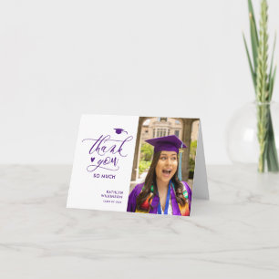 Carte De Remerciements Purple Élégant Script Photo Minimaliste Graduation