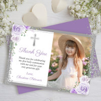 Purple Floral Argent Première Sainte Communion Pho