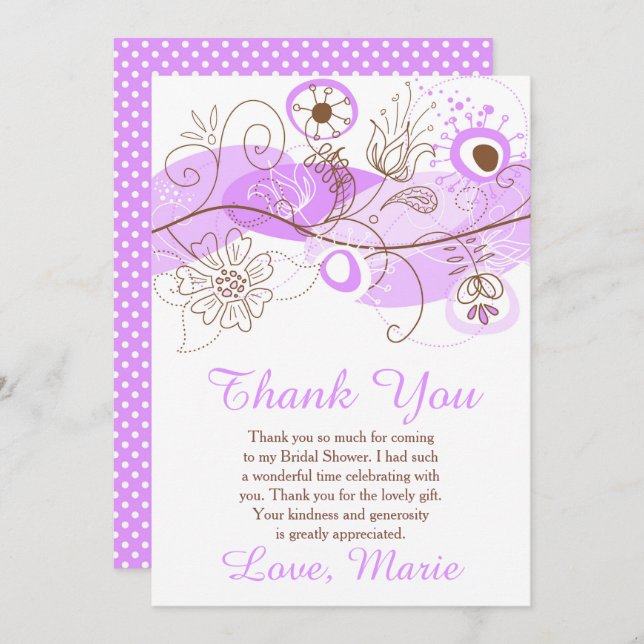 Carte De Remerciements Purple Floral Twist Bridal Shower (Devant / Derrière)