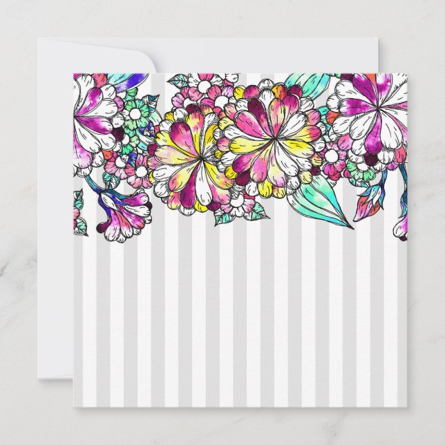 Carte De Remerciements Purple flowers and grey stripes (Devant)