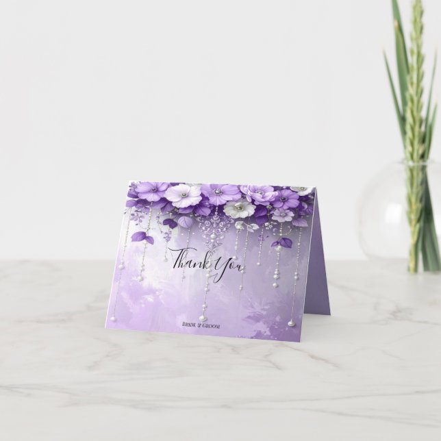 Carte De Remerciements Purple Flowers with Dangling Pearls Thank You Card (Devant)