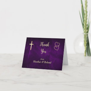 Carte De Remerciements Purple Gold Hearts Christian Cross Mariage